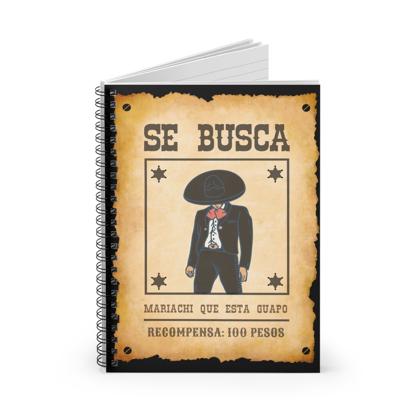 Wanted Mariachi Guapo Spiral Notebook - Ruled Line